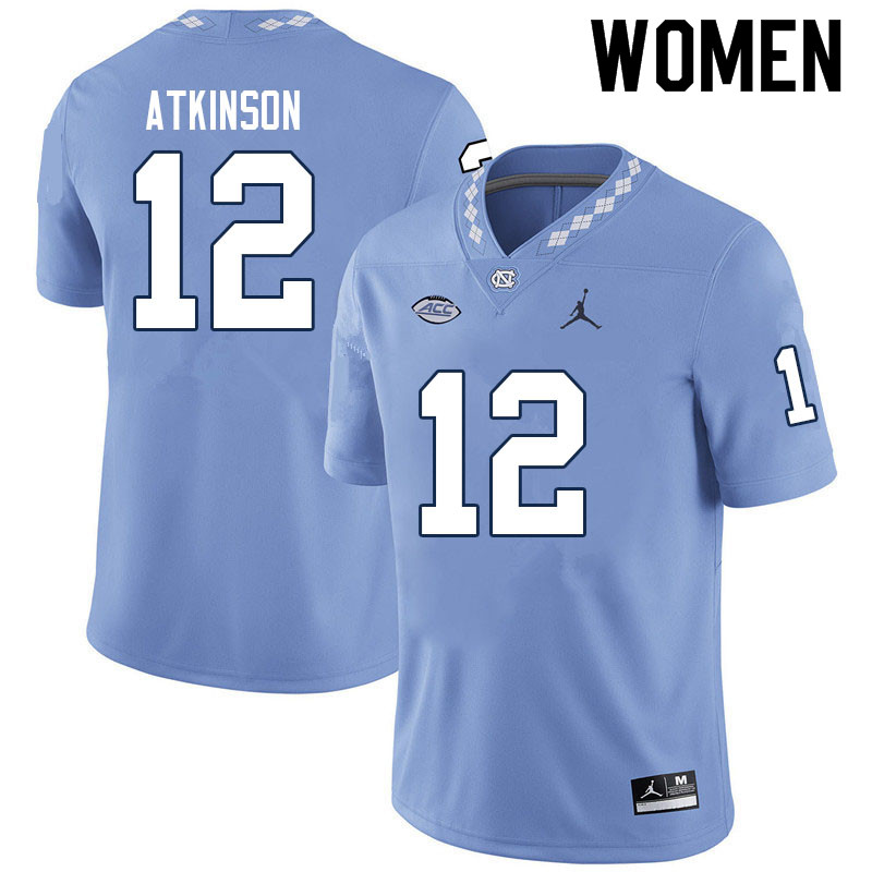 Women #12 Beau Atkinson North Carolina Tar Heels College Football Jerseys Sale-Carolina Blue